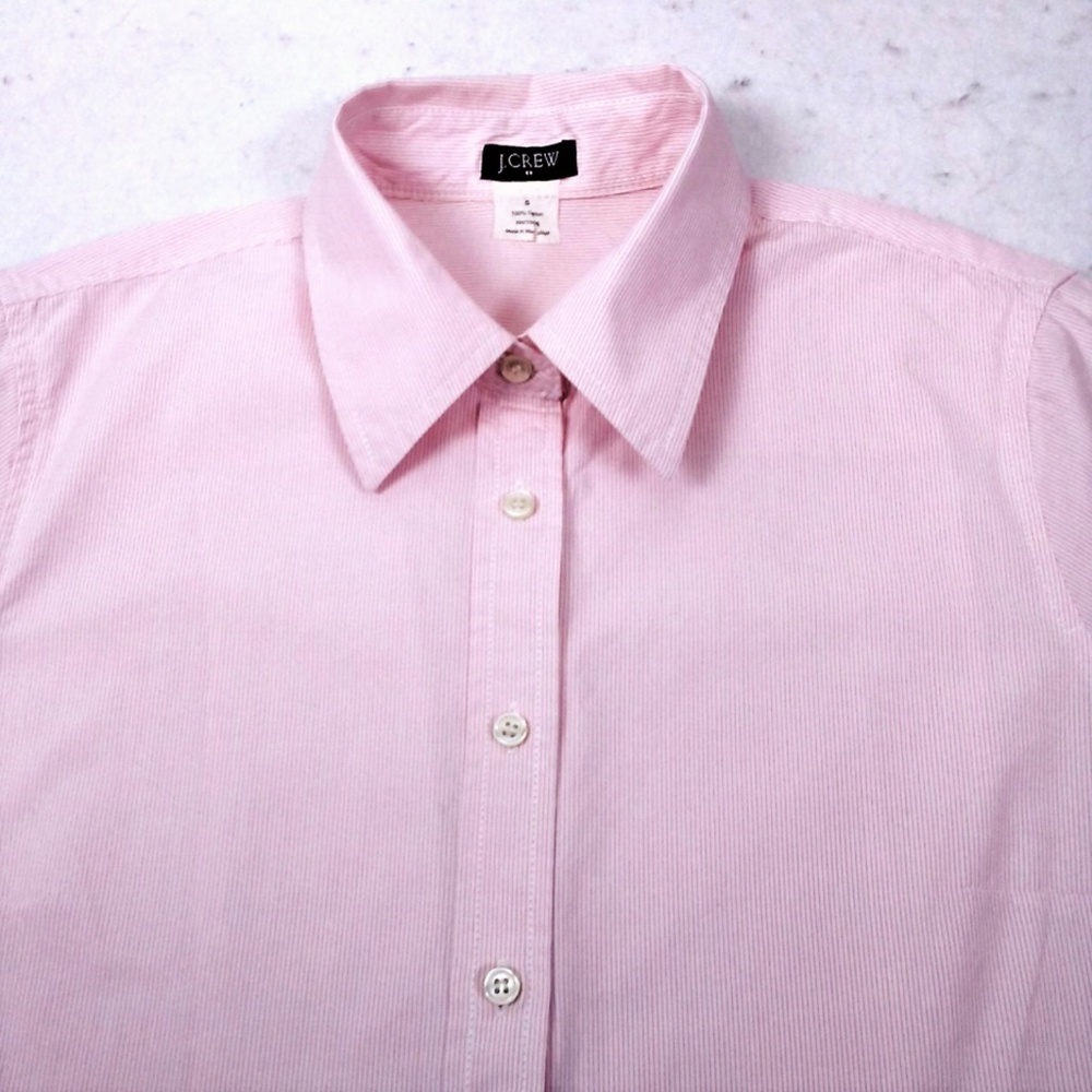 J CREW pink white tiny stripe cotton blouse size S